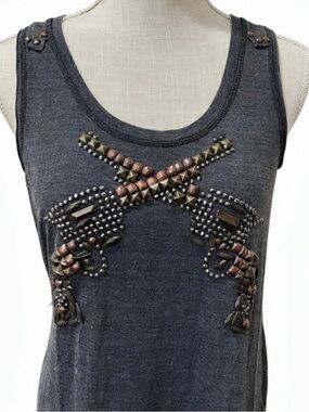 Double D Ranch Guns blazing Charcoal Embellished Studded tank dress RTL $225 XS